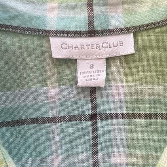 Charter Club Casual Plaid 100% Linen Button Down Tunic Top Size 8 Collared - Picture 3 of 9